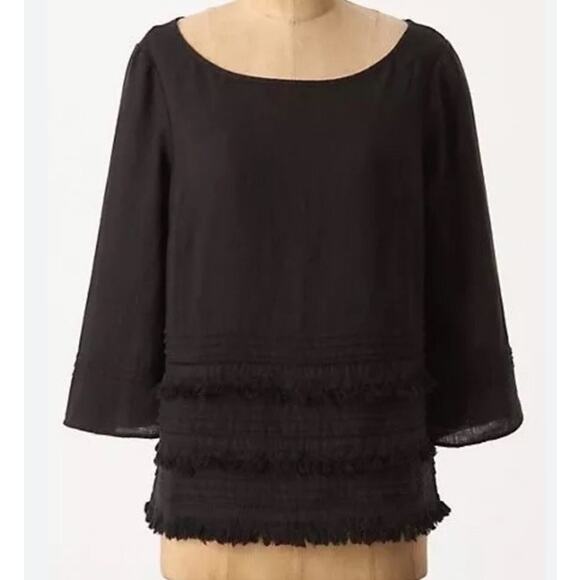 Anthropologie Tops - Anthropologie Top Women's XS Black Meadow Rue Blouse 100% Linen Blouse